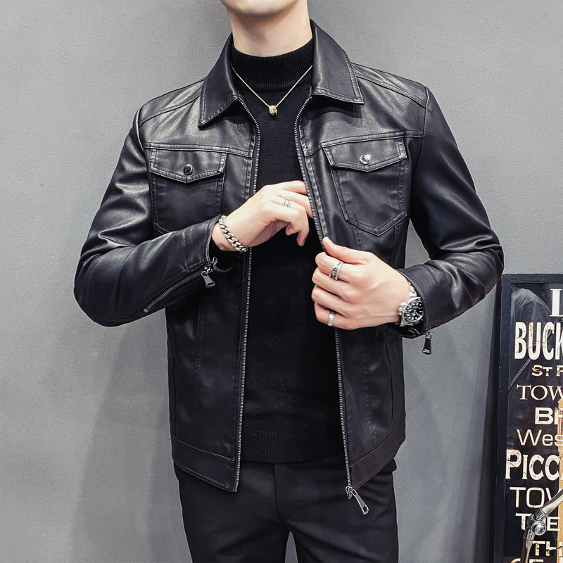 OECANA Spring Autumn New Pint Men Casual Men's Clothing Leather Jacket Han Edition Sashimi Leather Jacket Trendy Teen Leather Jacket
