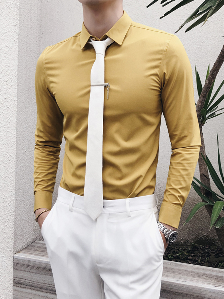 OECANA autumn new long-sleeved shirt men's professional wear white shirt thin section bottoming shirt best man group shirt tide