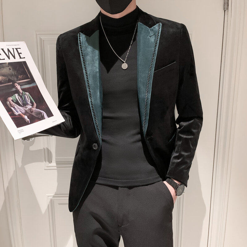 2021 Autumn Winter Men's Society Small Group Silk Suede Casual Suit Uni-West Trend Han's version Western suit jacket male