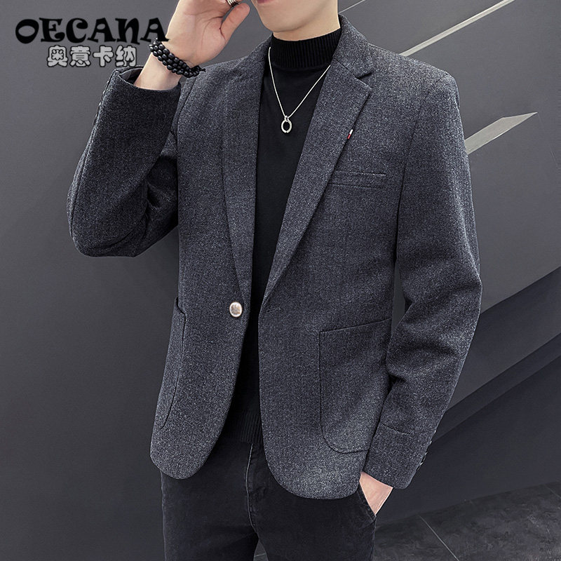 Casual Little West Clothing Autumn Winter Temperament Trends Men's Fashion Gross Fur Coats Manmade of Han version Thickened West Suit Jacket