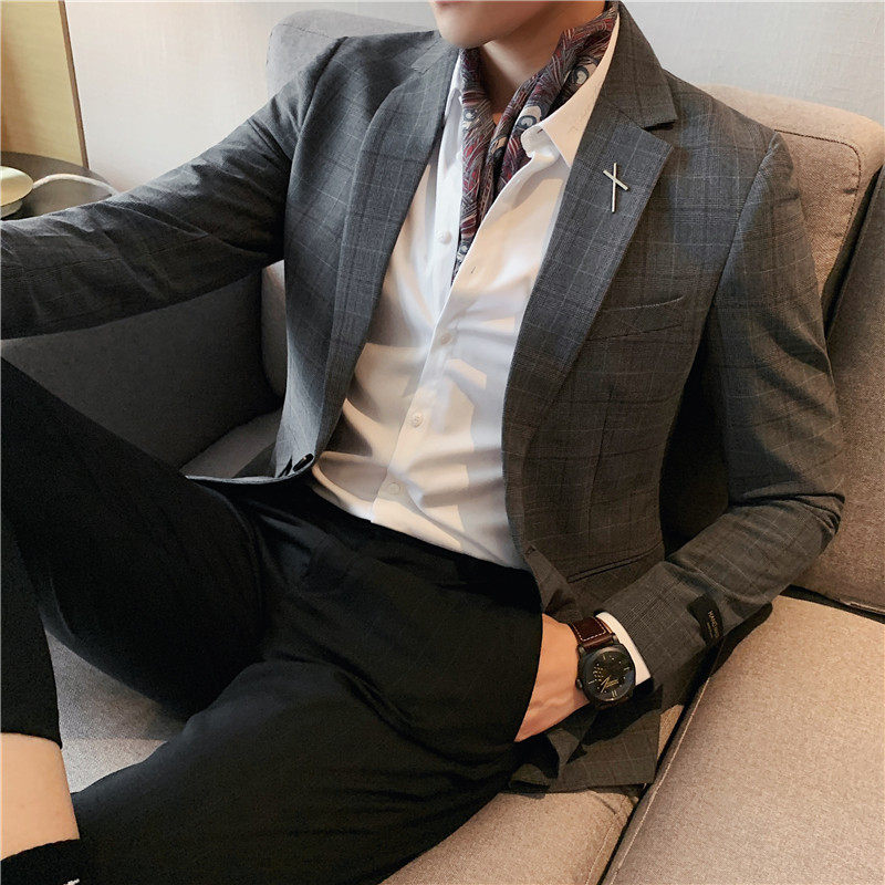 OECANA2021 Spring Autumn New Pint Men Casual Little Suit Han Version Sashimi Plaid West Suit Male Coat Tide