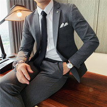 OECANA Korean mens casual suit suit suit British work dress slim size small suit mens two-piece suit