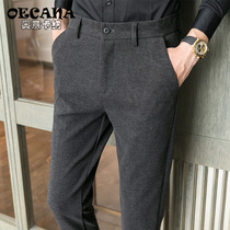 2020 autumn and winter mens woolen casual pants Korean slim grinding trousers youth thick warm trousers