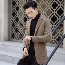 Mens woolen suit winter thickened cashmere jacket men Korean version of slim double-sided casual suit tide
