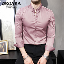 2021 Autumn Winter Men Long Sleeve Shirt Business Leisure Long Sleeve Shirt Pure Color Base Shirt Large Size Interior Shirt