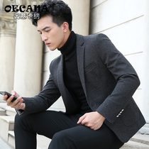 Autumn and winter mens suit jacket slim Korean version of the trend single West coat wool thick small suit mens casual mens