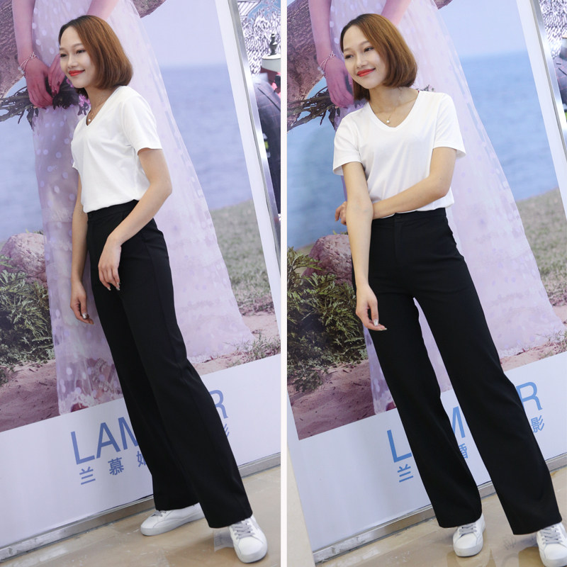 2021 spring and summer new style high waist loose chic mop pants casual wide leg pants thin high long wide leg pants for women