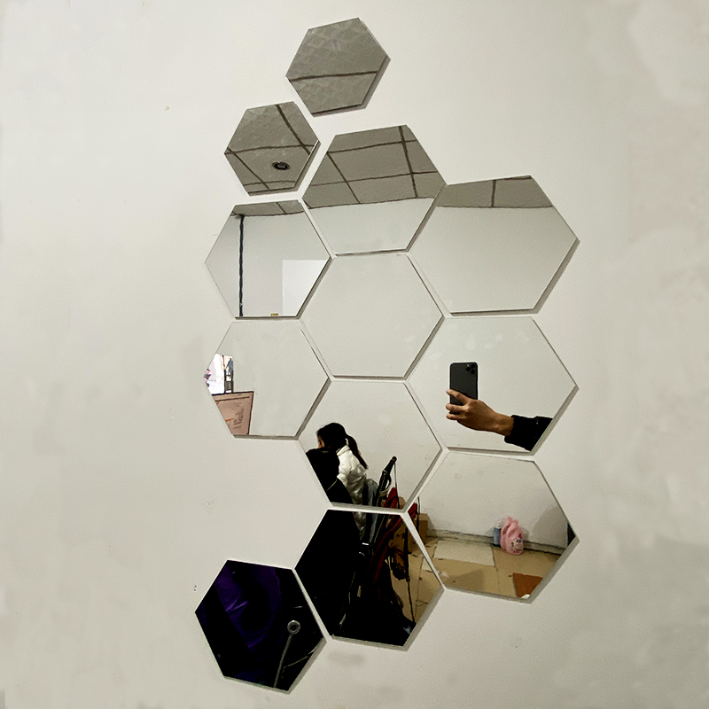 Self-Adhesive Creative Hexagonal Decorative Mirror Stickers for Entrance Background Wall 3D Stereo Acrylic Mirror Wall Stickers
