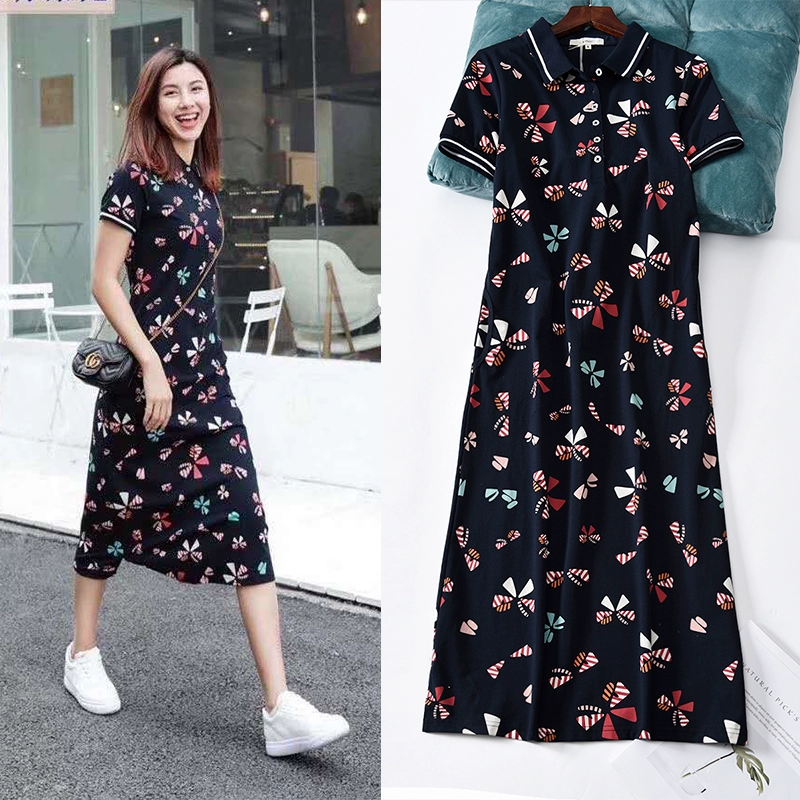 Siêu thoải mái ăn mặc giản dị cổ tay ngắn POLO thể thao thun cotton dài váy mùa hè quần áo của phụ nữ có kích thước lớn - váy đầm
