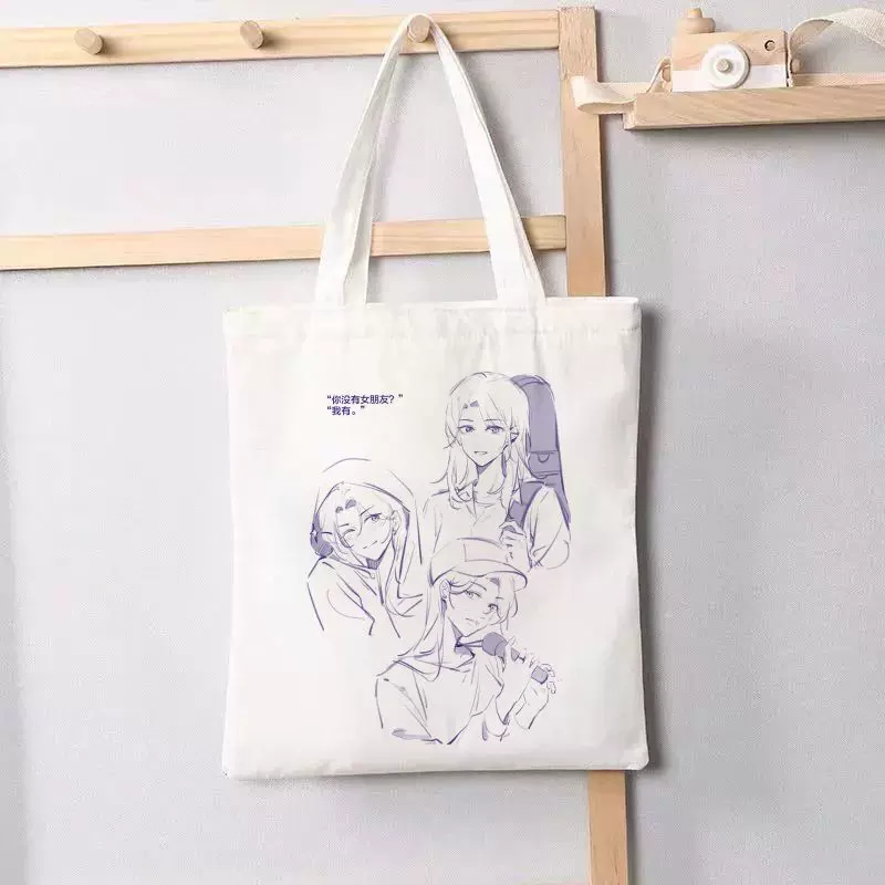 Shopping bag, white linen bag one shoulder