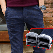 Autumn and winter casual pants mens velvet thickened warm small pants elastic Korean version loose straight winter mens pants