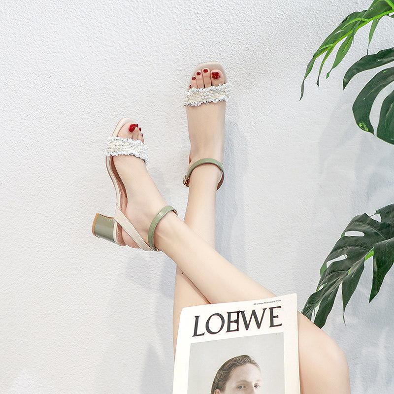 Sandals 2023 new style of the new fashion fairy pearl with high and summer female shoes