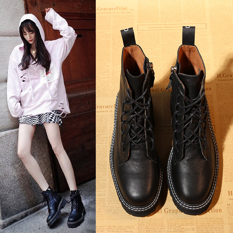 Martin boots 2020 new winter coarse heels Breathable Yingren Wind Locomotive Single Boots Children Short Boots Spring Autumn Large Size Women's Shoes