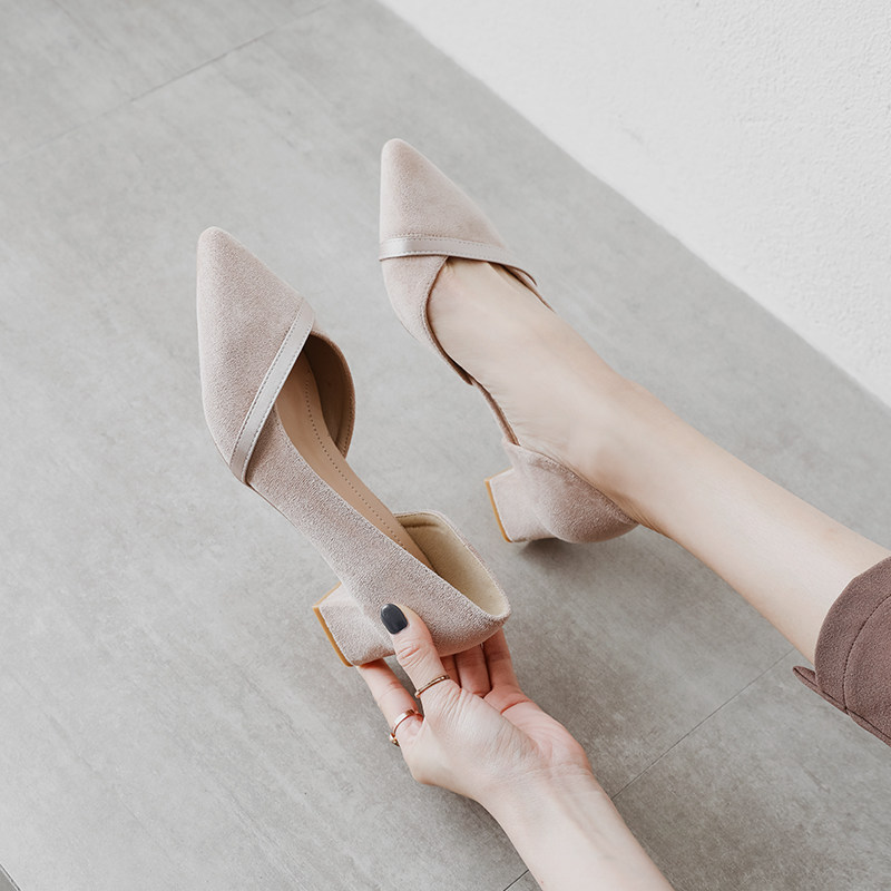 Single shoe woman 2022 Early spring models new 100 hitchhiking heel coarse heels spring autumn high heels with women's shoes