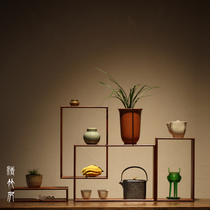 Qing Zhuju tea set Multi-Baoge bamboo teacup shelf Tea storage rack Solid wood Kung Fu Bogu rack small ornaments