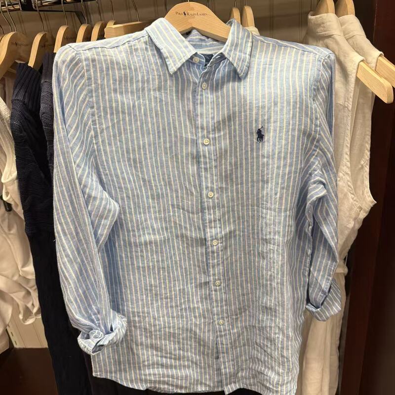 Tailor Li's Direct Shipment from the Usa Y517 R*L Women's Blue Striped 100% Linen Shirt No Returns or Exchanges