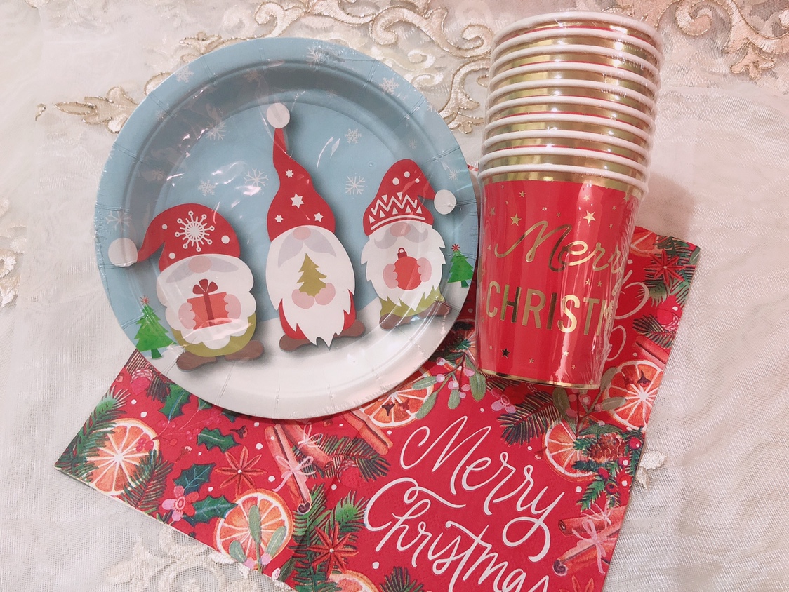 Foreign trade export list ~ high-end bronzing Christmas snowman lattice party party paper cup paper plate disposable tableware
