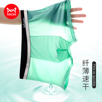 Cat Human Ice Silk Briefs Male Flat Corner Slim breathable trendy four-corner pants men Fashion ultra-thin Antimicrobial transparent trouser head
