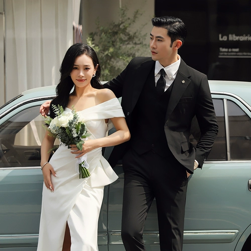 Мужской комплект, платье, пиджак классического кроя, легкий роскошный стиль, 3 предмета, в корейском стиле