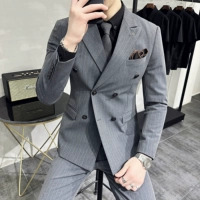 Туманная серая двойная пряжка (костюм+брюки)