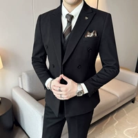 8338# Черный двухбортный (костюм + жилет + брюки)