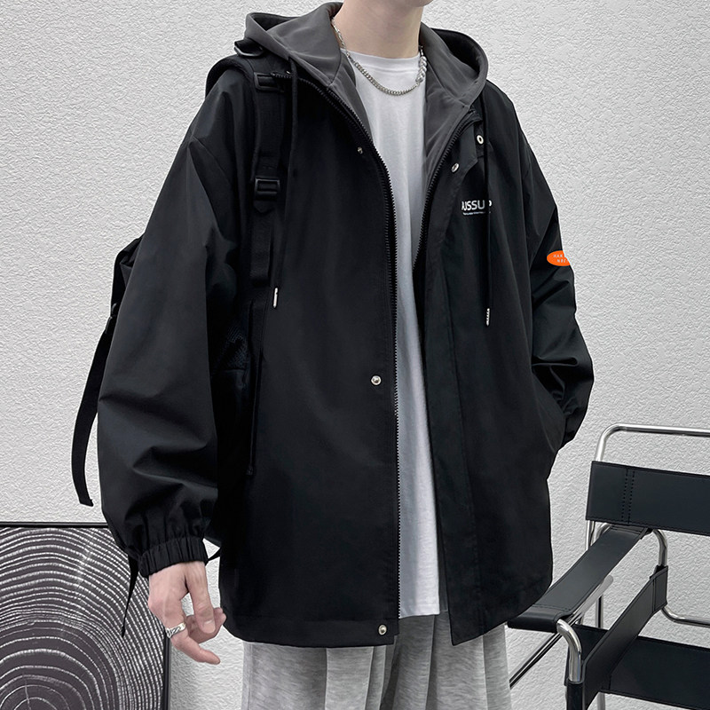 Fake two-piece casual jacket men's spring and autumn season 2023 new big code students overalls jacket loose boomer chai-Taobao