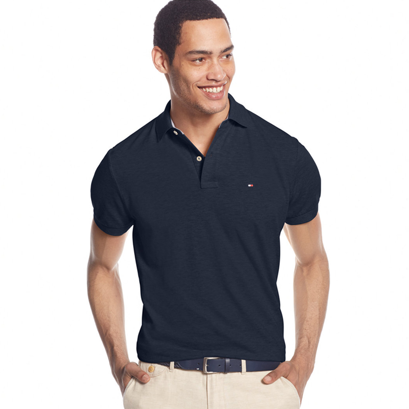 Áo thun nam xuyên thấu Tommy Hilfiger đơn giản cổ điển vừa vặn với áo sơ mi nam tay ngắn màu rắn áo polo tay dài