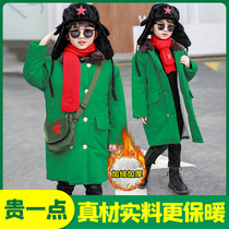 Childrens Army coat mens winter thickened new womens cold-proof clothing Northeastern cotton jacket plus velvet old-fashioned army cotton green coat