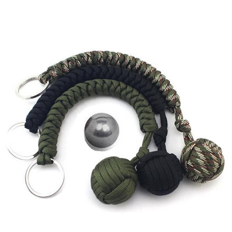 Hand woven umbrella rope anti-body ball EDC outdoor anti-body Monkey Knot Round Ball Key Buttoned Pendant Steel Ball Pendant