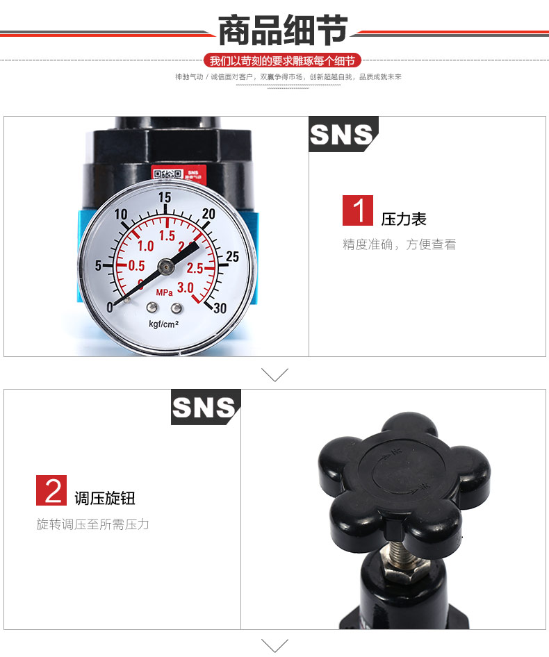 SNS Shenchi Dụng cụ khí nén Van điều chỉnh áp suất cao Van giảm áp 0,1-3Mpa Hợp kim nhôm QTYH-15 - Công cụ điện khí nén