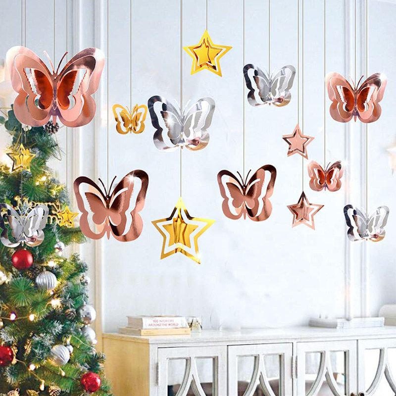 Shopping mall supermarket indoor ceiling suspended ceiling three-dimensional heart-shaped butterfly lantern pendant National Day event party decoration