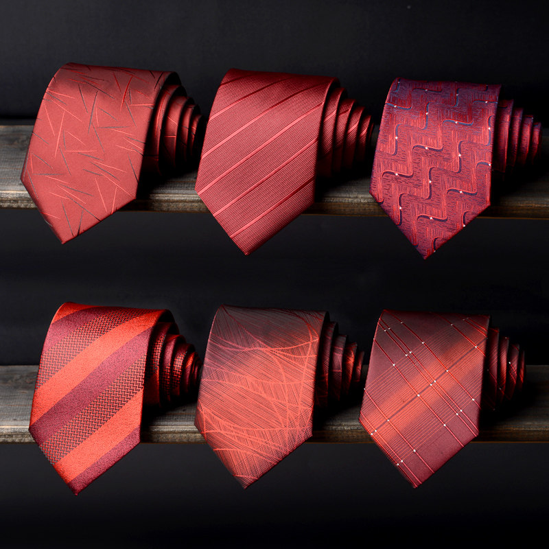 8cm Red Tie for Men, Groom, Wedding, Suit, Formal Wear, Best Man, Zipper Style, No-Knot, Lazy Style, Solid Color, Striped