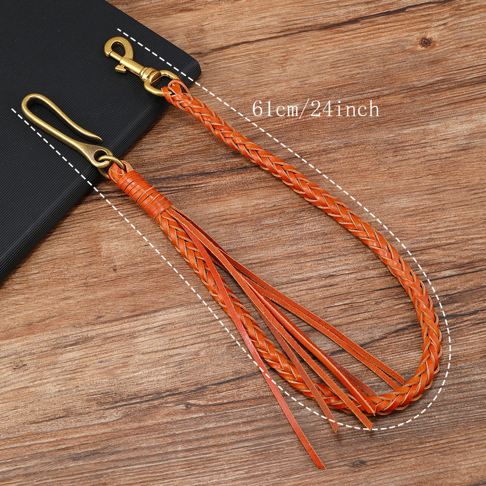 欧美新款朋克复古手工编织牛皮流苏裤链简约时尚可拆卸男女腰链