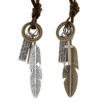 European and American cross-border new accessories Creative design feather cowhide necklace for men Fashionable and simple long clavicle chain