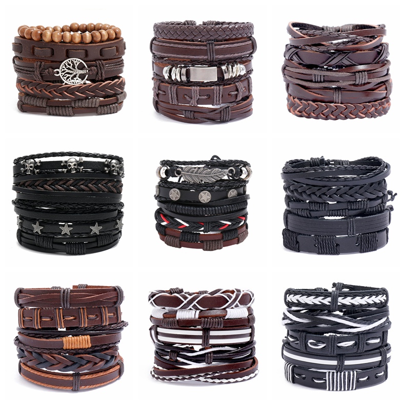 European and American Export Retro Multi-Layered Simple Leather Bracelet Five-Piece Set Leather Bracelet Hand-Woven Leather Jewelry Bracelet DIY European and American Export Retro Multi-Layered Simple Leather Bracelet Five-Piece Set Leather Bracelet Hand-Woven Leather Jewelry Bracelet DIY
