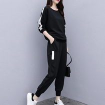  Large size womens two-piece suit 2021 new autumn fat mm casual sports spring and autumn western style thin top trend