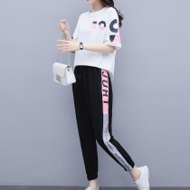 Fat mm summer dress thin belly cover two-piece suit casual sports 2021 new large size womens fashion loose