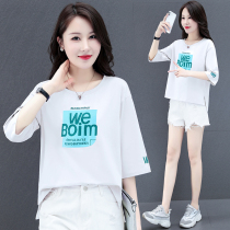 Short-sleeved t-shirt large size womens summer clothes show thin and fat mm2021 new fashion Western style loose belly cover-up top