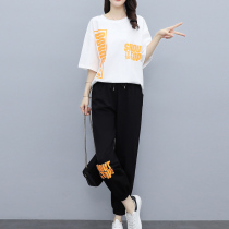 Large size womens clothing fat mm summer dress thin loose casual 2021 new Korean version of the fat two-piece suit cover meat