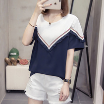 Large size womens T-shirt short-sleeved loose Korean version thin 2021 new fashion fat mm belly cover-up top hidden meat summer dress