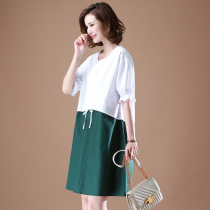  Plus size summer clothes fat mm thin womens loose slightly fat sister girls wear Western style belly cover dress to reduce age