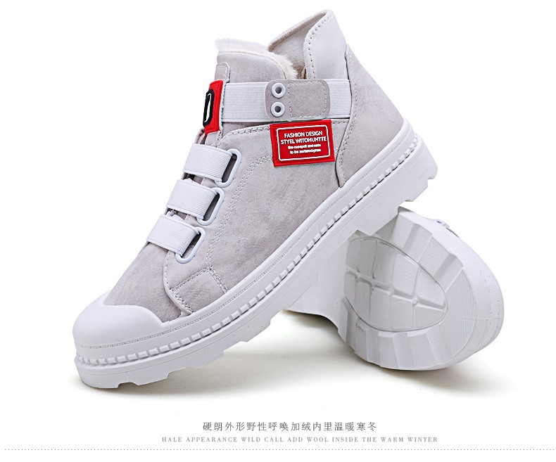Giày nam đế xuồng cao cấp Phiên bản Hàn Quốc của xu hướng giày cộng với giày cotton nhung ấm áp mang giày đế xuồng Martin giày cao cổ