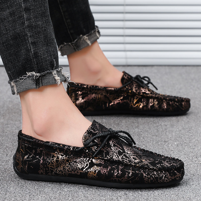 Spring men's shoes new men's casual leather shoes society small group Korean version one foot pedal wave shoe bean-bean shoes men's sloth shoes