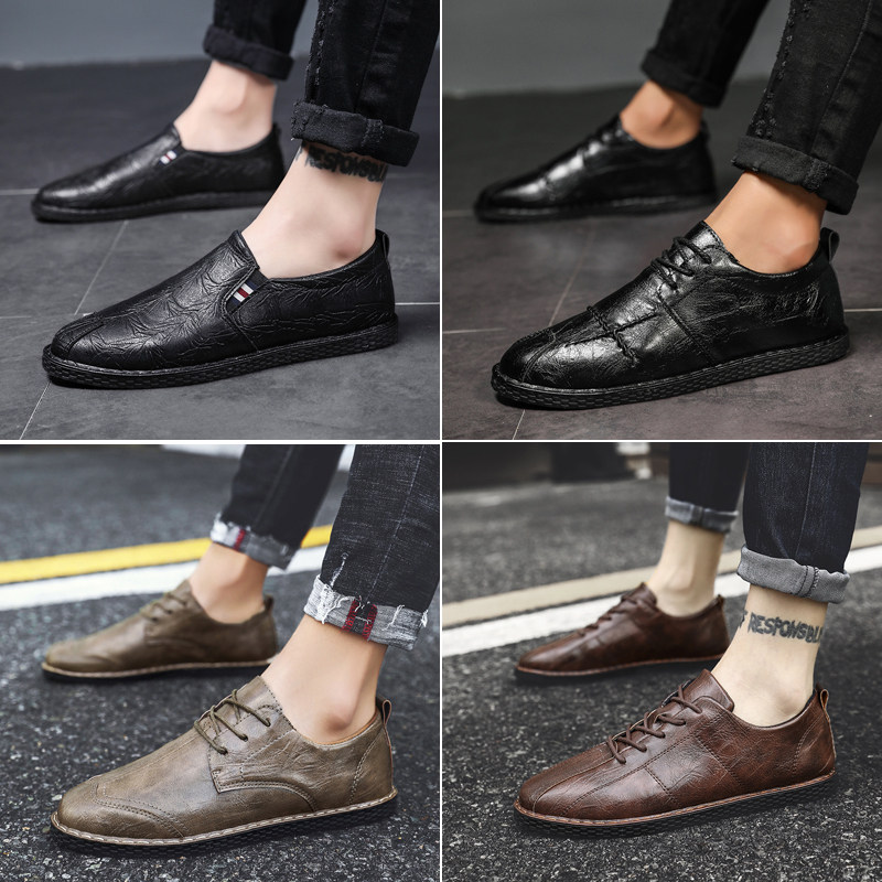 Spring and summer one-foot set lazy shoes men's casual leather shoes Korean version of the trendy Doudou shoes men's British all-match breathable shoes