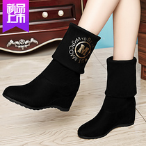 2021 New medium boots canvas boots short boots female Korean version of high-top high boots snow boots over knee boots