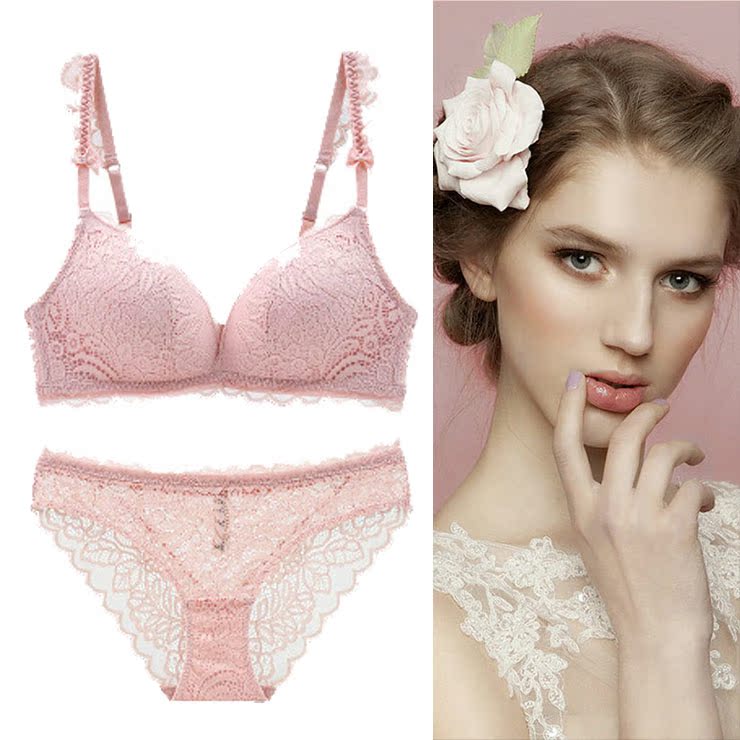 European and American bra lace upper breast underwear set Small chest gathered up thin under thick bra to close the breast sexy female bra