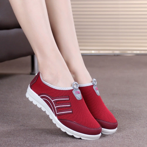 Модные слипоны, нескользящие дышащие туфли для матери, спортивная обувь для ходьбы, мягкая подошва, для среднего возраста