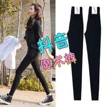 Magic black leggings womens pants wear summer small feet black pants 2021 new pencil high waist nine-point thin section is thin