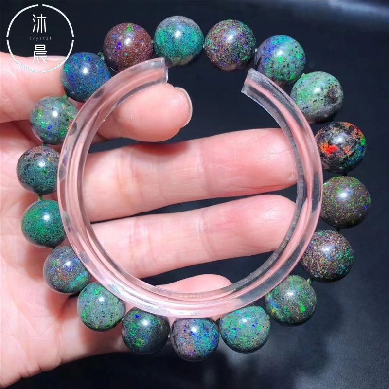 Natural Australian Black Opal Bracelet Women's Fire Opal Bracelet Organic Gemstone Colorful Black Opal Crystal