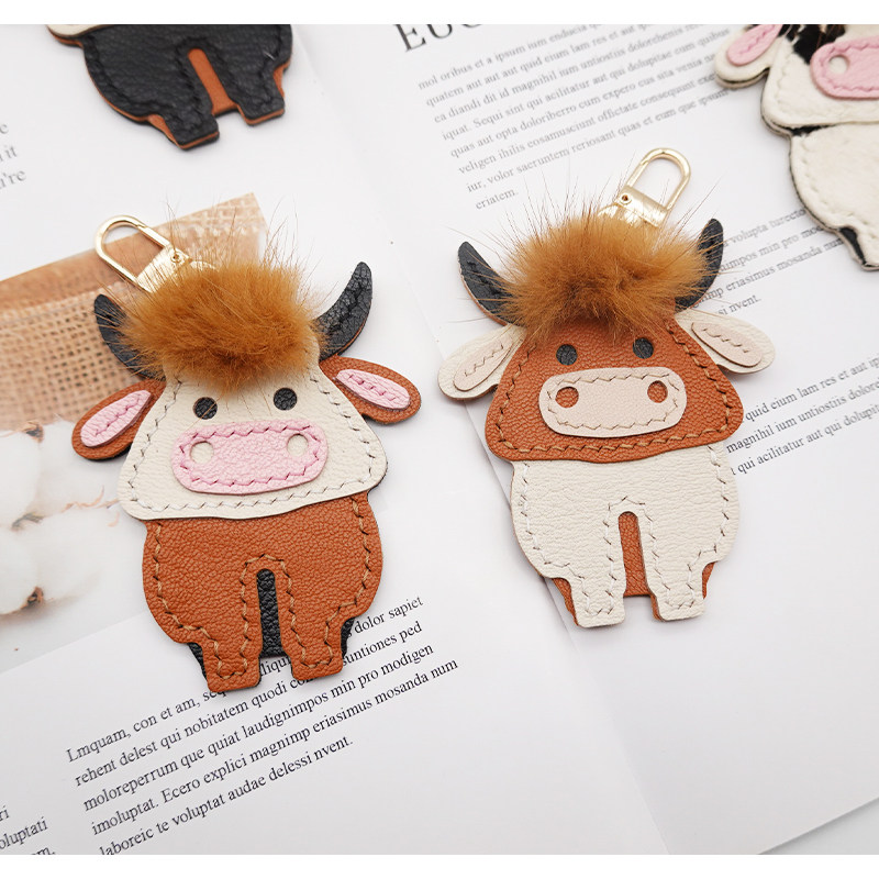 Year of the Ox Plush Couple Girlfriend Cute Pendant Keychain Diy Handmade Leather Goods Material Bag Belt Cut Hole